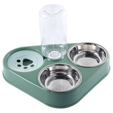 Double Gamelle Chat et Chien Surélevée,Ecuelle Chat,Bol pour Animaux de Compagnie 3-en-1 avec Stockage d\'eau Automatique (vert) (1/3)