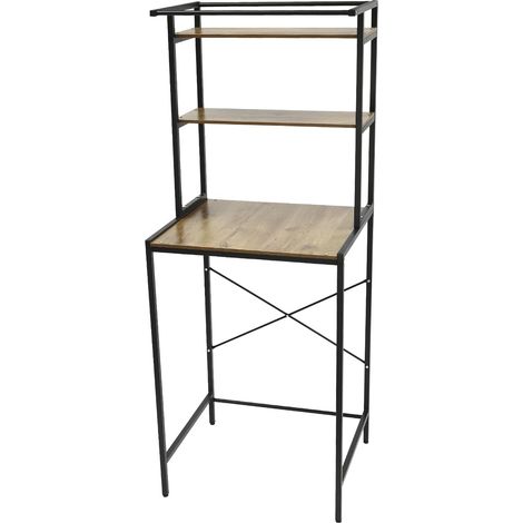 Scaffale per lavatrice a 3 livelli, 69 x 60 x 176,5 cm, colore nero, in rovere anticato, per il bagno, per il bagno, per il WC, per la lavatrice e l'asciugatrice, salvaspazio