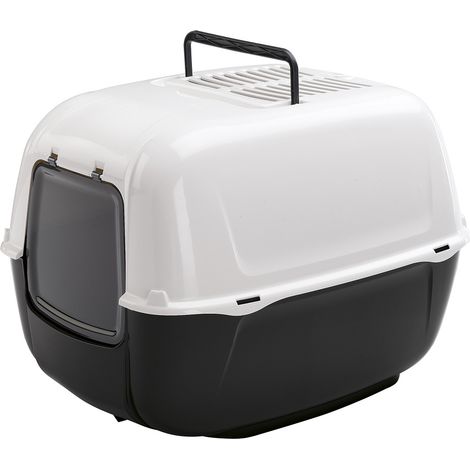 Maison de toilette pour chat avec 2 filtres à charbon actif – Bac à litière noir 39,5 x 52,5 x 38 cm – Conception anti-odeur et nettoyage facile – Ferplast