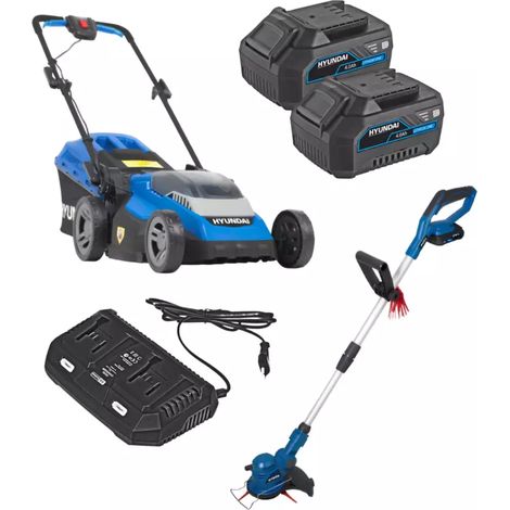 tagliaerba e tagliabordi a batteria hyundai 2 batterie 20v 4ah e caricabatterie - cod. 25610, 25200, 25010, 25040