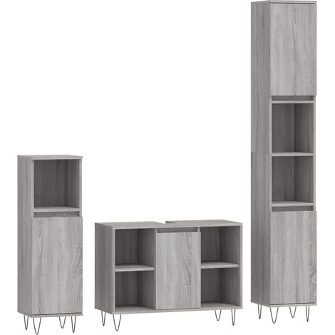 Maison Exclusive - 3-tlg. Badmöbel-Set Grau Sonoma Holzwerkstoff