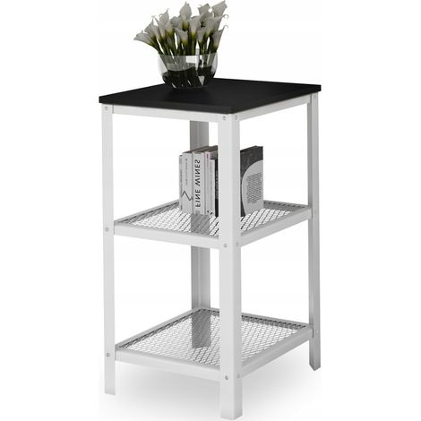 Scaffale a 3 ripiani in stile industriale per soggiorno, con fissaggio a bulloni, 40x40x80 cm, bianco+nero, MiniPearl (1/5)