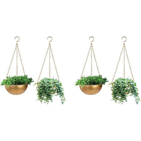 Maceta colgante dorada 4X con drenaje, soporte semicircular para plantas de interior, maceta de techo ligera