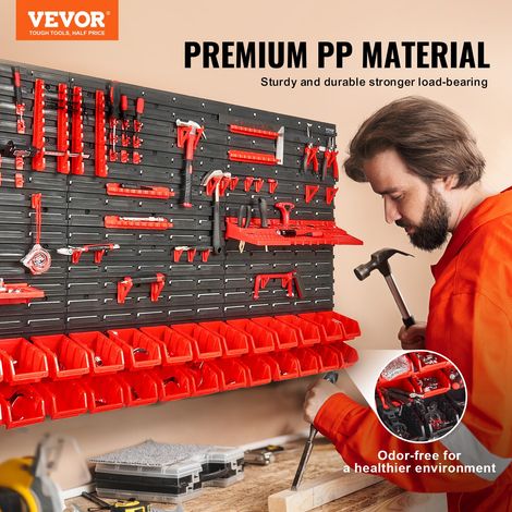 Étagère Bac à Bec Plastique, 30 Boites Rangement Empilables Atelier Garage avec Panneaux Muraux, Organisateur Outils pour Écrous, Boulons, Vis, Clous, Perles, Boutons, Petites Pièces, Noir/Rouge (1/5)