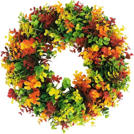 Couronne d'eucalyptus artificiel décorative (2 pièces) - Guirlande de feuilles colorées - Pendentif de porte (1/5)