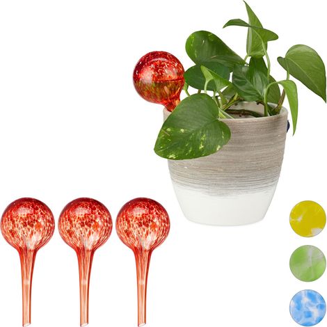 Sfere per Irrigazione, Set da 4, per Piante e Fiori, Irrigatori per Ufficio Vacanza, Ø 6cm, in Vetro, Rosso
