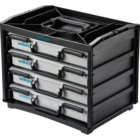 Wiltec Cassettiera porta attrezzi con 4 contenitori, organizer 376 x 265 x 308 mm in PP con cassetti, cassettiera portautensili con maniglie e chiusure (1/5)