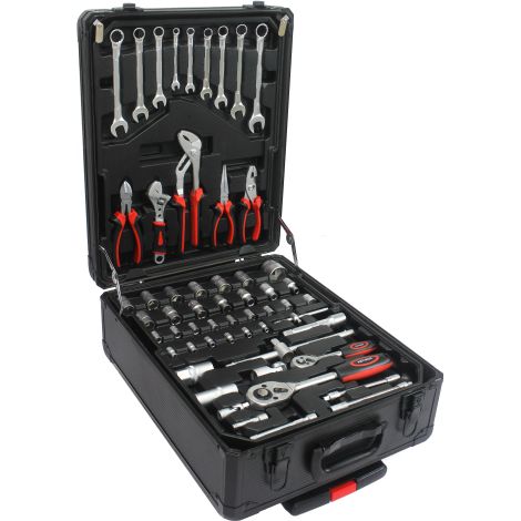 Set fai-da-te da 899 pezzi con cassetta degli attrezzi e 4 cassetti, set di attrezzi generici per la casa con valigetta con ruote, set di attrezzi per la manutenzione di giardino, casa e hobby - nero (1/5)