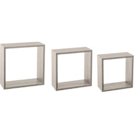 Lot de 3 Étagères Murales "Cube" 30cm Chêne Gris (1/2)