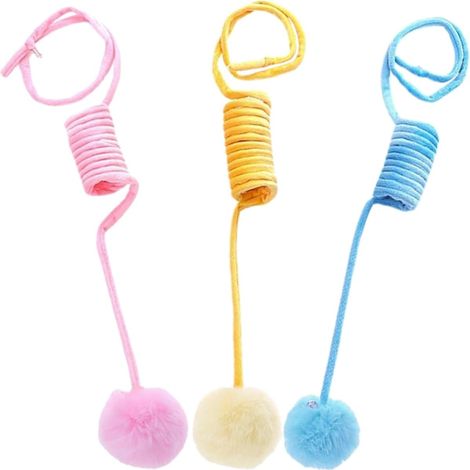 Lot De 3 Balles à Ressort en Peluche Colorées Jouet pour Taquiner Le Chat (1/5)