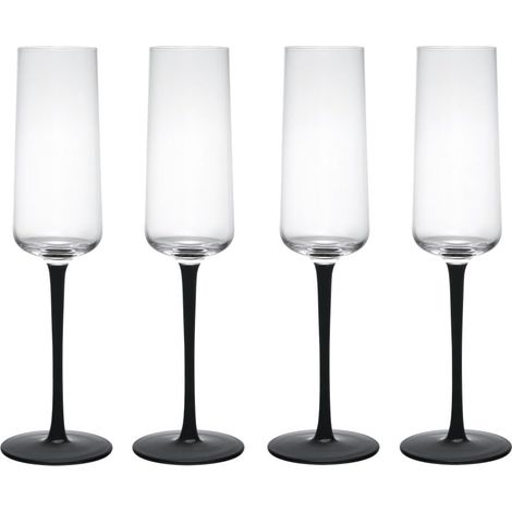 Mikasa Palermo Set de 4 Bicchieri de Bicchiere da Champagne in Cristallo, 250ml, Set de Bicchieri da Champagne de con Supporto Nero, Cristallo 100% Senza Piombo - Scatola Regalo de Regalo e Lavabile i (1/4)