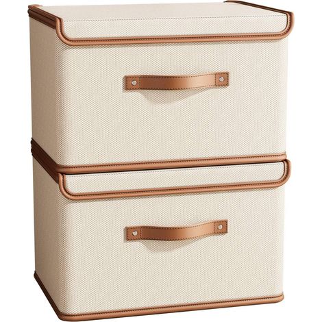 Bacs de rangement pour vêtements avec couvercle, boîtes de rangement pour placard avec poignées, organisateur de vêtements, paquet de 2, L (1/5)