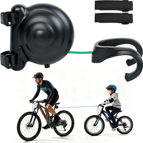 Barre Traction Velo Enfant, 2,5m Rétractable Barre Velo Enfant Remorquage, Corde de Remorquage Velo pour Enfants - Noir (1/5)