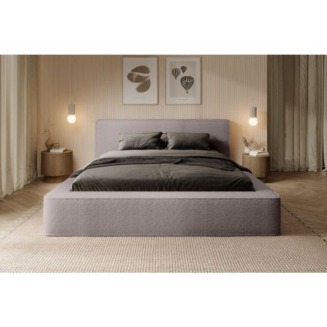 Lit coffre VELORA – Taupe rosé bouclé – 180x200 cm – Weicher Samtstoff – Hublattenrost – Integrierter Stauraum
