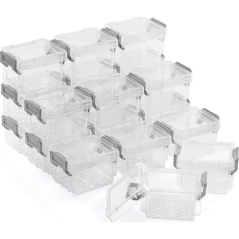 Petites Boites Empilables Plastiques Transparentes Rangement [Lot de 20] - pour Accessoires, Kraft, Stickers, Quincaillerie - Boites avec Couvercle à Loquets - 9x7x5 cm (1/5)