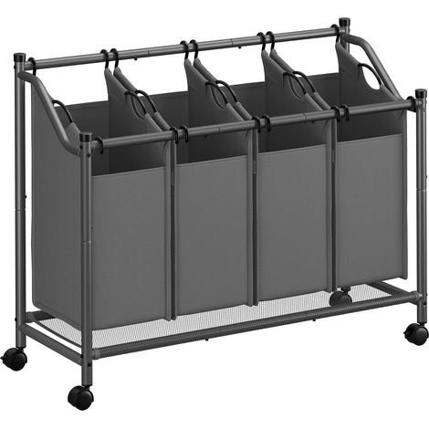 4 Panier à linge, 180L volume, 4 sacs amovibles, structure acier, tri vêtements, buanderie (1/5)