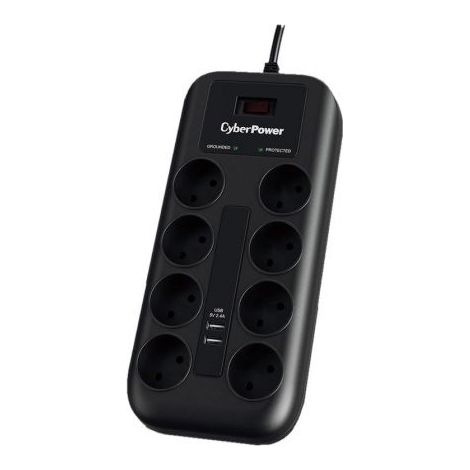 Regleta con Interruptor Cyberpower P0820SUD0-DE/ 8 Tomas de corriente/ 2 USB/ Negra