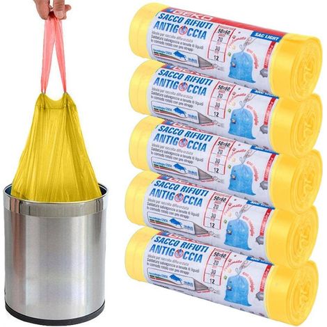 TrAdE Shop Traesio - 5 Rotoli Sacchetti Buste Spazzatura Profumati 45lt 50x60 Con Manici Giallo 100pz - (1/5)