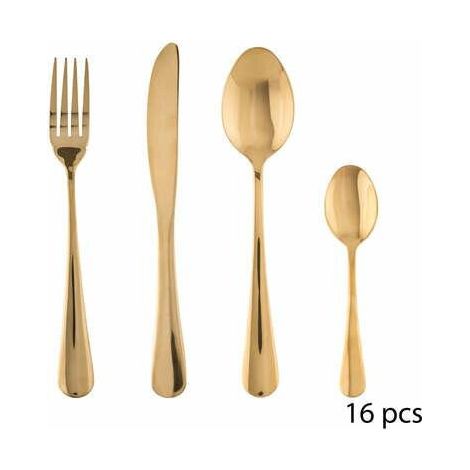 16-teiliges Bestecke-Set, goldenes Bestecke, Edelstahl (1/2)