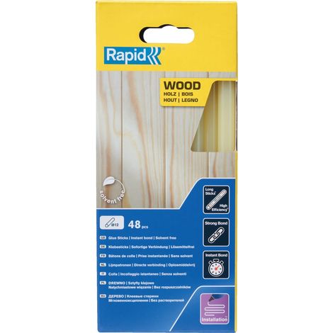 High-Strength 12mm Wooden Bonding Glue Sticks – 48 Pieces, Ø12 x 190mm, Yellowish Color, Suitable for Woodworking, 880g Pack