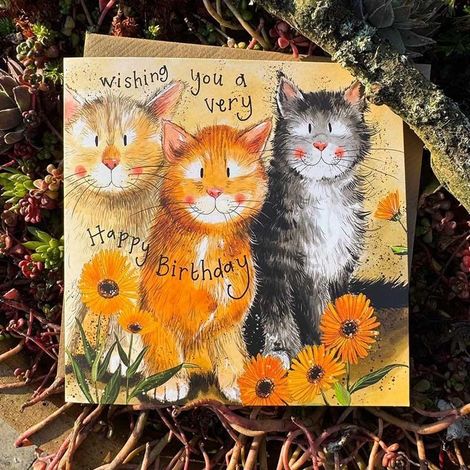 Biglietto d'auguri con gatti e calendule