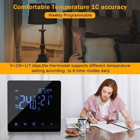 Jeffergarden Thermostat intelligent Wi-Fi, régulateur de température pour chauffe-eau 3A, écran LCD tactile, programmation hebdomadaire, application Tuya, thermostat au sol, pour la maison, le bureau,