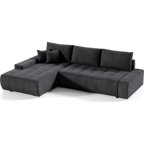 Canapé d'angle convertible gauche 4 places avec coffre Jonas Gris anthracite