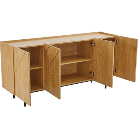 Buffet de salon, meuble buffet avec 4 portes et incrustation métallique – commode polyvalente, enfilade, meuble d’appoint, meuble colonne – bois naturel – Dimensions: H 78 cm / L 160 cm / P 40 cm (1/5)