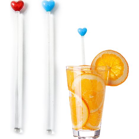 Cuillère À Mélanger En Verre - Tige À Remuer Café Et Boissons Froides - Tête En Forme De Cœur - 2 Pièces (1/5)
