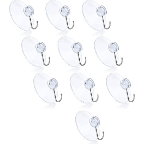 Set mit 10 Saugnäpfen mit Haken – Transparent – Für Fenster, Badezimmer und Küche – Ideal zur Fensterdekoration, für Lichterketten und als Handtuchhalter – 40 mm (1/5)
