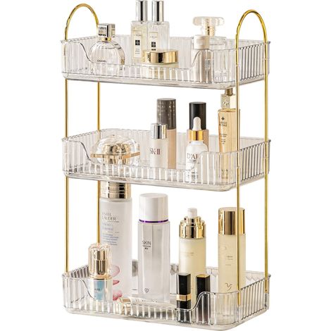 KAKET Organisateur de comptoir de salle de bain à 3niveaux,plateau de rangement pour maquillage et parfum,étagère pour cosmétiques et soins de la peau (1/5)