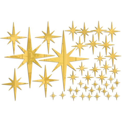 QORVA-Un ensemble de 42 Doré Autocollant Mural Miroir étoile DIY, décalcomanie Acrylique, Papier Peint Autocollant imperméable pour Chambre d'enfant, décoration de la Maison