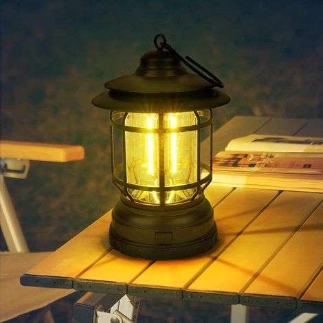 Vintage-Campinglaterne, LED-Campinglaterne, Retro-Campinglampe mit Batteriebetrieb, 3 Modi, IPX4 wasserdichte Zeltlampe für Camping, Angeln, Garten, Wandern, Notfälle (1 Stück)