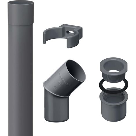 INEFA Set tuyau de descente 50mm, PVC 2m Accessoires de gouttière, montage simple par emboîtement, Made in Germany - Anthracite
