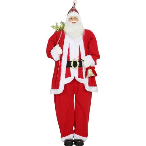 Papá Noel de pie de 1,6 m de altura con regalo y función de sonido de campana navideña. (1/5)