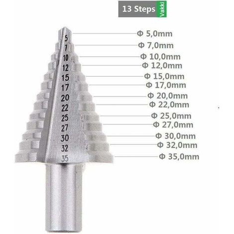 Foret fraise meche étage HSS, conique double fente (5mm-35mm), revêtement titane, parfait pour visseuse, perçage acier bois.
