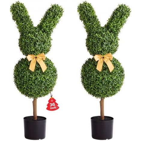 Künstlicher Formschnittbaum in Hasenform, 2er-Set, 914 mm, Kunst-Buchsbaumkugel, einfache Montage für Dekoration, Veranda, Außenterrasse, Garten, Balkon, Hinterhof, Innenbereich (1/5)