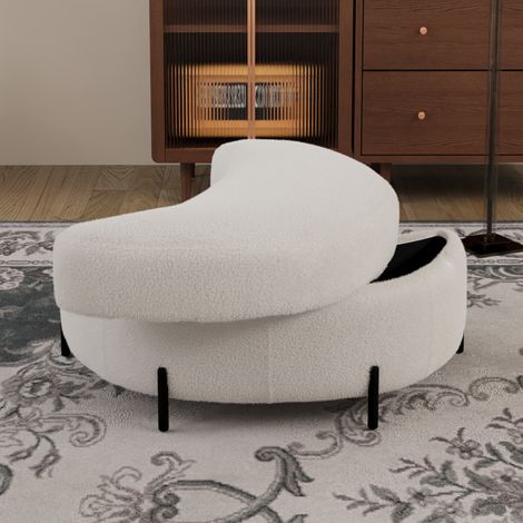 Pouf demi-lune sherpa ivoire – Plateau – Table appoint/Siège/Repose-pieds – Salon/Entrée/Couloir (1/5)