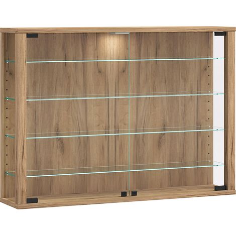Ebuy24 – Vitrine murale en verre de sécurité ESG – Cadre en bois – Dimensions H. 60 x L. 83 x P. 18 cm – Éclairage LED disponible