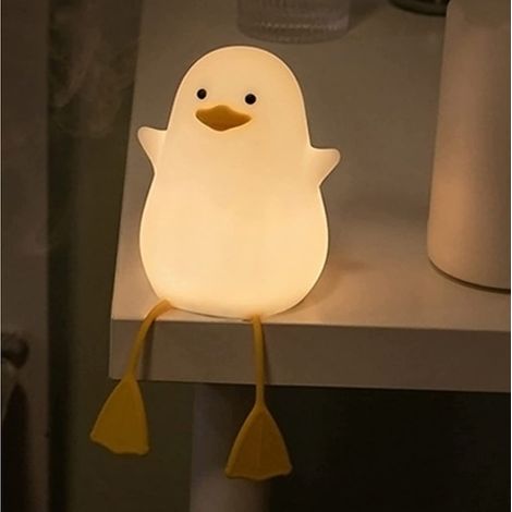 Veilleuse enfant canard en silicone – Lampe LED tactile rechargeable USB avec 2 niveaux de luminosité et minuterie – Lampe de chevet avec support téléphone (1/5)