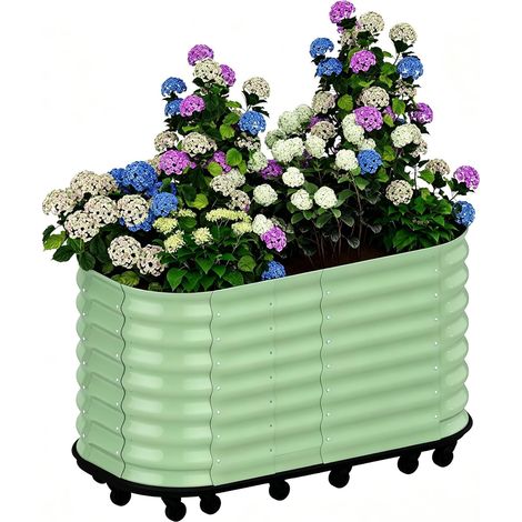 Bac Potager Surélevé sur roulettes 150x60x70 cm, Carré Potager Métal blanc avec réserve d'eau et freins, Jardinière auto-arrosante