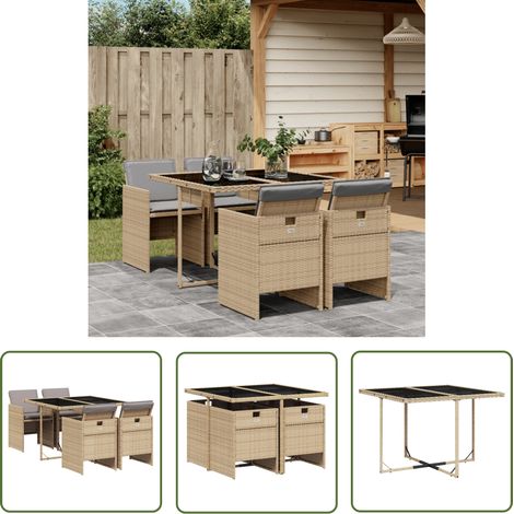 The Living Store Ensemble à manger de jardin coussins 5 pcs mélange beige rotin - Salon De Jardin - Meuble De Jardin - Set De Salon De Jardin - Mobilier De Jardin - Table De Jardin (1/5)