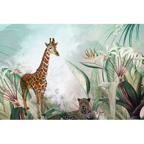 Papier peint panoramique Enfants - Animaux de la Jungle - 130 cm x 86 cm (1/2)