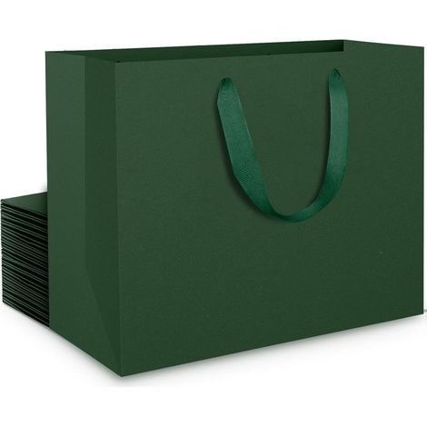 Grüne Kartontüte – 20er-Packung, dickes Kraftpapier – Mittlere Geschenktüte für Frauengeburtstage (27 x 21 x 8 cm) – Hochzeitsverpackung (230 g/m²) – Mittelgrüne Geschenktüten (1/5)