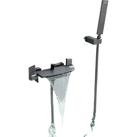 Wall-Mounted Waterfall Mixer Tap with Hot and Cold Shower Head (Grey)