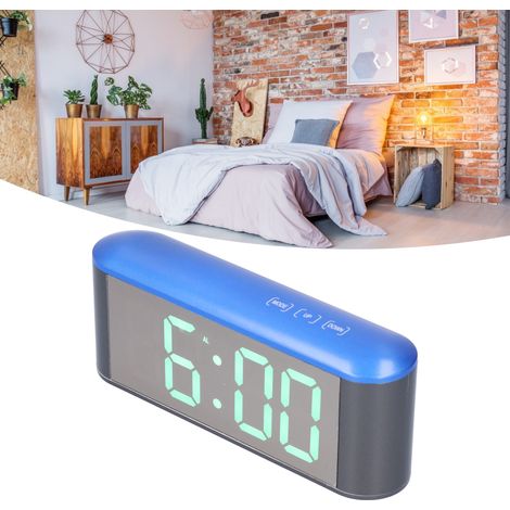 Digitales Thermometer mit LED-Taste, Holzoptik, für Büro (Zuhause und Studenten), stilvoller elektronischer Wecker mit Schlummerfunktion, kreative grüne Uhr (1/5)
