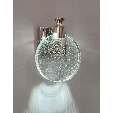 Applique Murale Cristal Ronde Argent, Lampe Murale LED Cristal Vintage, Applique Art Deco pour Salon, Chambre, Chevet, Escalier