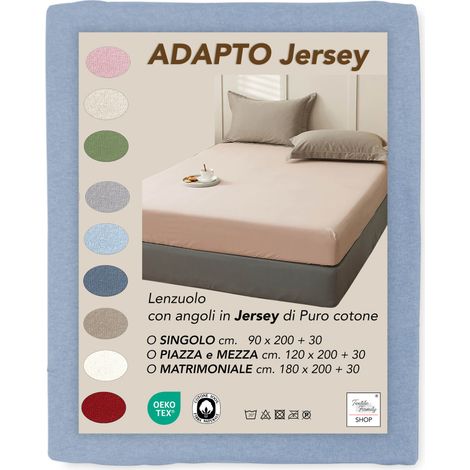 Lenzuola Sotto con Angoli Adapto Jersey Azzurro - Cotone Elasticizzato H30cm - Singolo, Piazza e Mezza, Matrimoniale Cm. 180x200