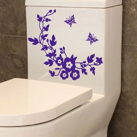 Fleur Abattant WC Sticker Mural Salle De Bains Dcoration Sticker Dcor Papillon Violet (1/4)