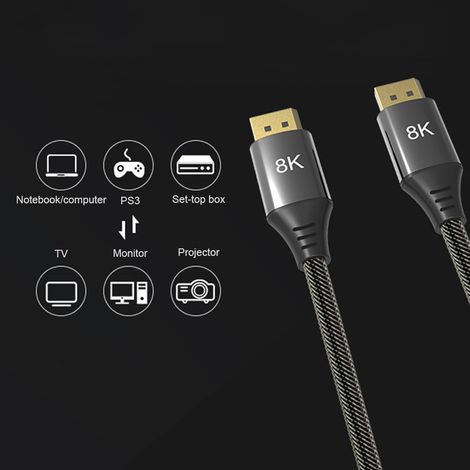 Câble DisplayPort 1.4 8K HDR 60Hz pour PC Gaming et Moniteur 2m